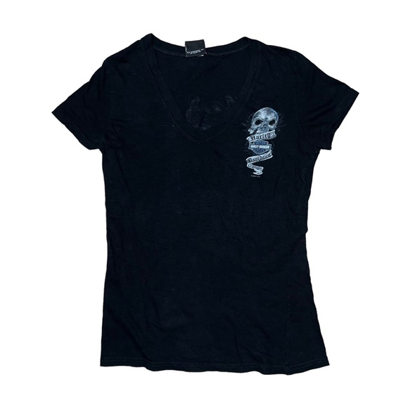 Harley Davidson Skull Angel San Diego California Motorcycle T-Shirt Black V-Neck - Picture 1 of 16